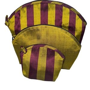 Tabitha Cambodia Silk Make Up Cases Bags Set of 3 Purple Green 100% Silk NWT